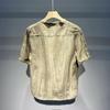 Men Linen Mandarin Collar Half Button Short Sleeve Shirt Casual Loose Breathable Summer Top
