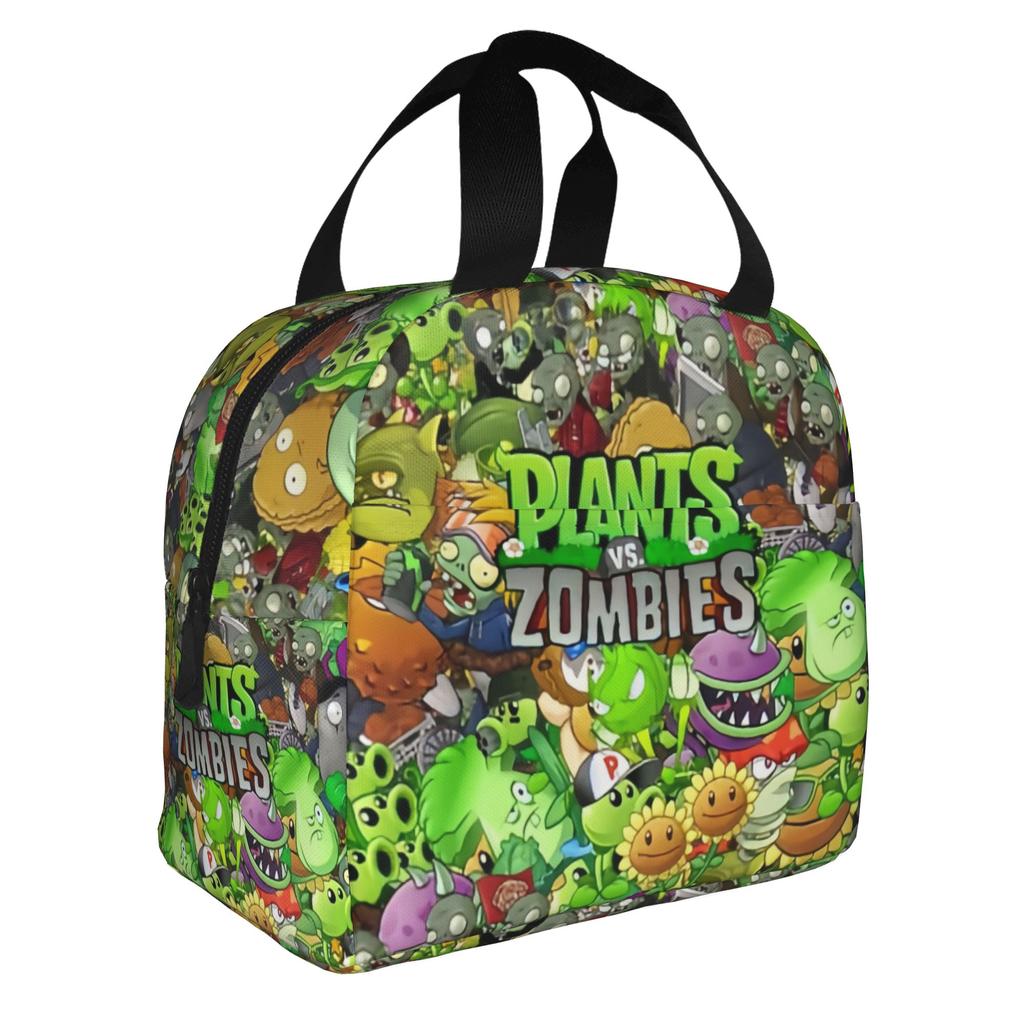 Pflanzen vs. Zombies Spiel Isolierte Lunchtasche für Damen Tragbar Thermokühlertasche Mittagessen Tasche Schule
