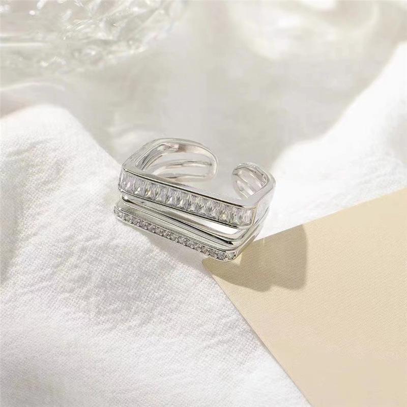 Zirconia Multi-layer Square Ring - Light Luxury & Trendy Style Adjustable Open Size