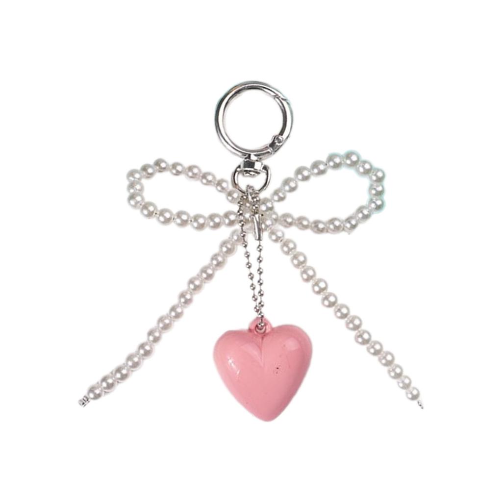 Handcrafted Beaded Bowknot Keychain with Heart Pendant Sweet and Unique Keyrings Accessory Hangings Ornament for Bag Key