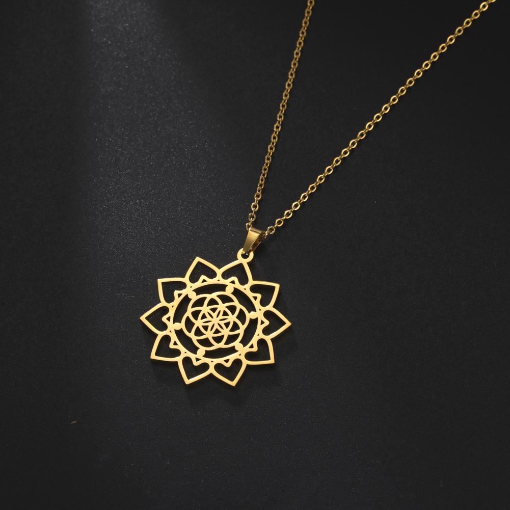 Flower Necklace for Women Stainless Steel Chain Necklace Vintage Sacred Geometry Amulet Jewelry Party Gift