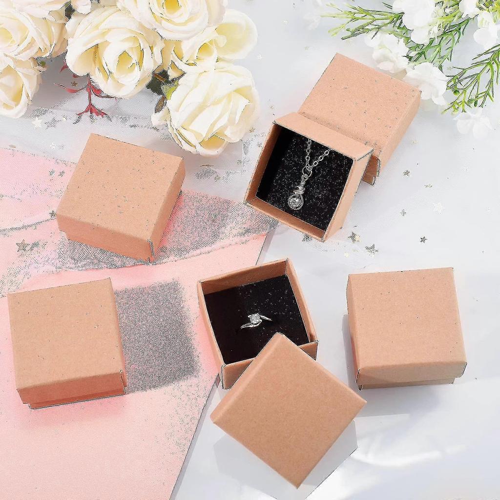 12 Pcs Brown Square Cardboard Jewelry Ring Boxes Paper Retail Gift Box