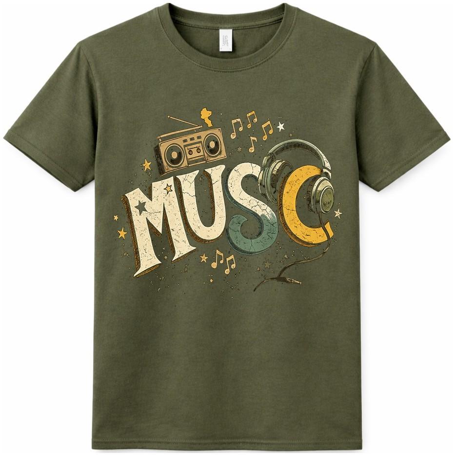 Music T Shirt Boombox Headphones Retro DJ Sound Graphic Vintage Tee