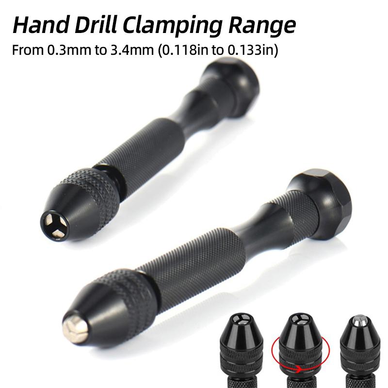 Mini Micro Aluminum 0.3-3.4mm Hand Drill With Keyless Chuck Rotary Tools Wood Drilling + HSS Twist Drill Bits Set Manual