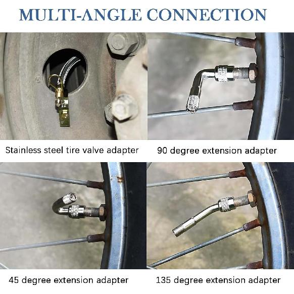 8 Pieces Tire Valve Extension, 2 Pieces Dual Tire Valve Extension Valve Stem Installation Tool with 6Pcs 45 90 135 Degree Brass Valve Stem Extender