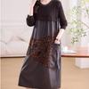 Women's long Sweater Dress Knitted Patchwork PU Leather A-Line Dress Plus Size Knitted Dress for Autumn and Winter ...