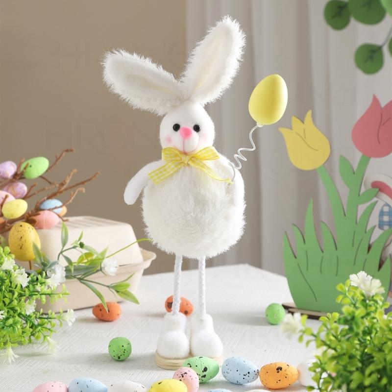 Cute Easters Plush Rabbit Figurine Decoration Durable Cloth Craft For Bookshelves Tabletop Holiday Decors Ornament Gift