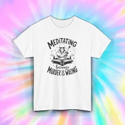 Meditating Shirt Funny Grim Reaper Sarcastic Dark Humor Tee S-5XL