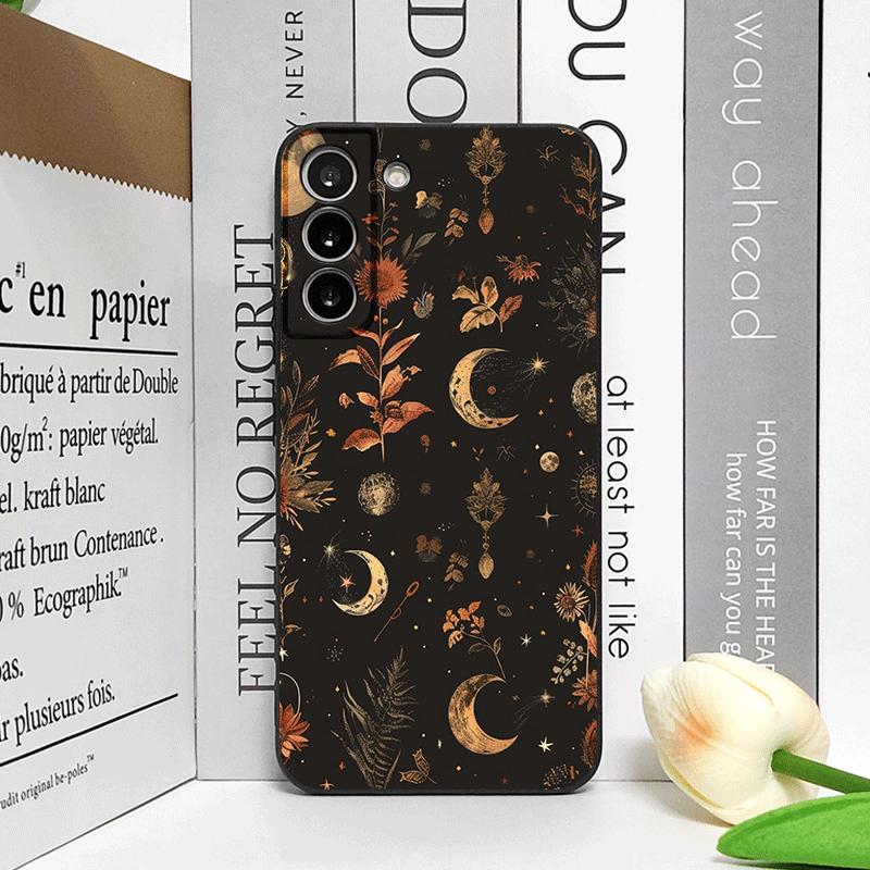 Vintage Aesthetic Flowers and Moon Pattern Phone Case for Samsung Galaxy S26 S25 S24+ S23 Ultra S22 Plus S21 FE S20 Soft Covers