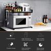 Homlly 2 Tier Expandable Adjustable Width Kitchen Microwave Oven Storage Rack Shelf