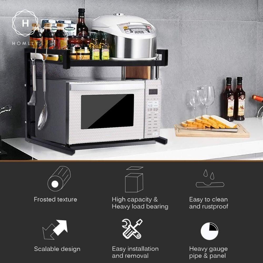 Homlly 2 Tier Expandable Adjustable Width Kitchen Microwave Oven Storage Rack Shelf