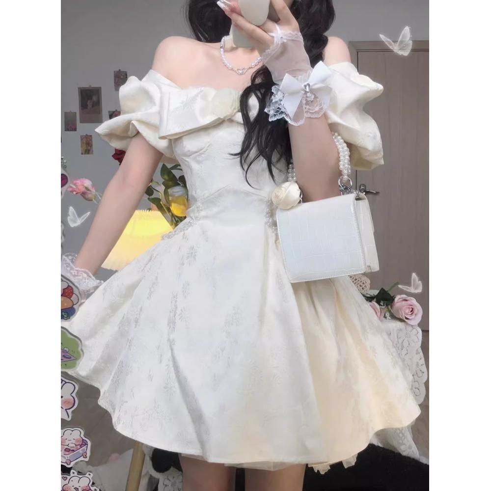 Puff sleeve bow dress fairy summer birthday dress fugitive princess puffy short dress petite