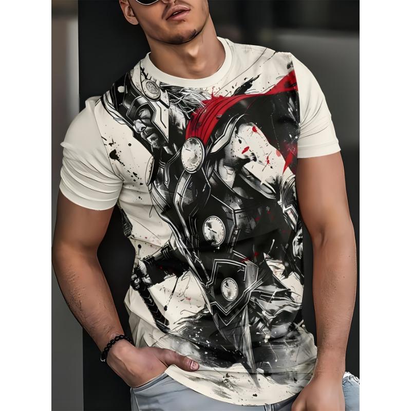 Men's Cartoon Iron Man Pattern 3D Embroidery Summer Quick-Dry Breathable Casual Round-neck Short-Sleeve T-Shirt