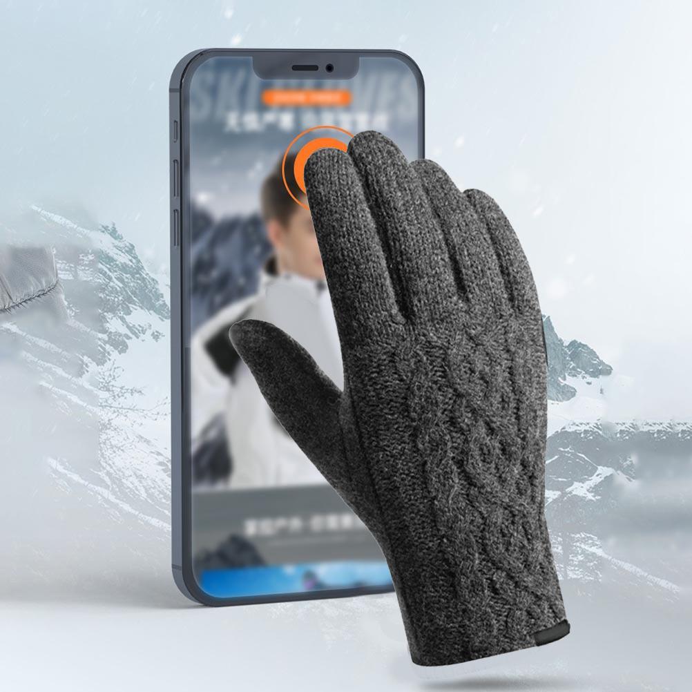 

Зимние вязаные перчатки для мужчин, перчатки с сенсорным экраном, ветрозащитные перчатки, толстые теплые перчатки на флисовой подкладке для велоспорта
