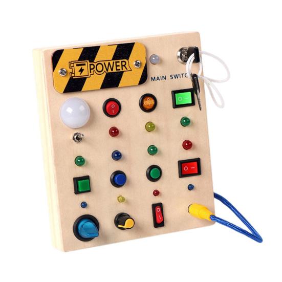 LED Light Switch Busy Board Toddler Light-up Switch Control Wooden Board Toy Portable Travel Fine Motor Skills Kids Early Learning Activity Game Board