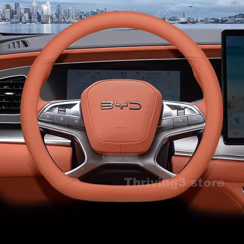 Leather Car Steering Wheel Cover For BYD Sealion 7 2024 2025 Breathable Non-slip Auto Steering Wheel byd sealion 7 Accessories