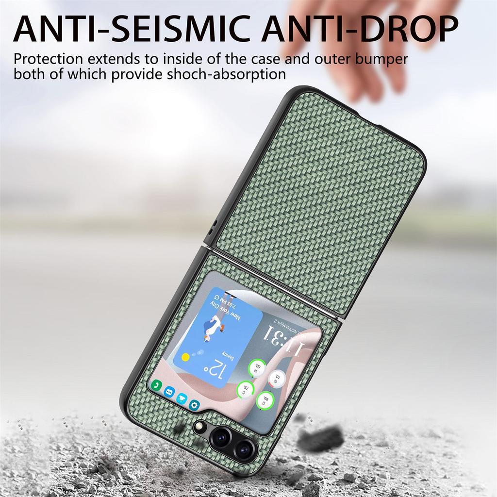 Carbon Fiber Style PU Leather Phone Case for Samsung Galaxy Z Flip8 Flip7 FE Flip6 Flip 8 7 6 5 4 3 Luxury Women Back Cover LXW
