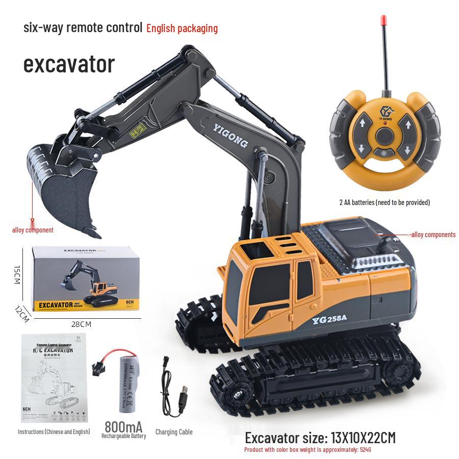 Remote Control Alloy Excavator Toy - Six-Channel Tracked Model for Kids
