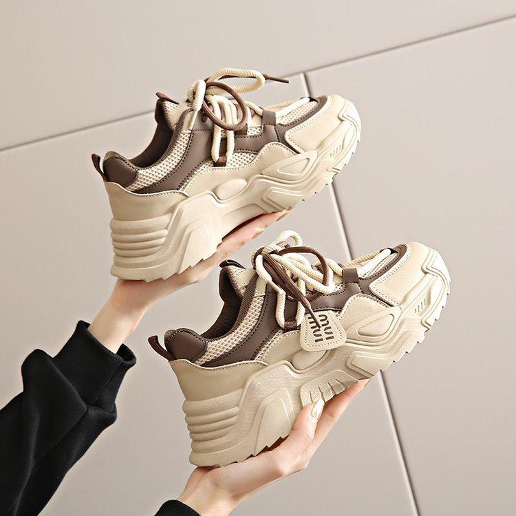 Sneakers women's spring 2025 new mesh breathable mesh shoes lightweight soft sole small thick sole heightening dad shoes