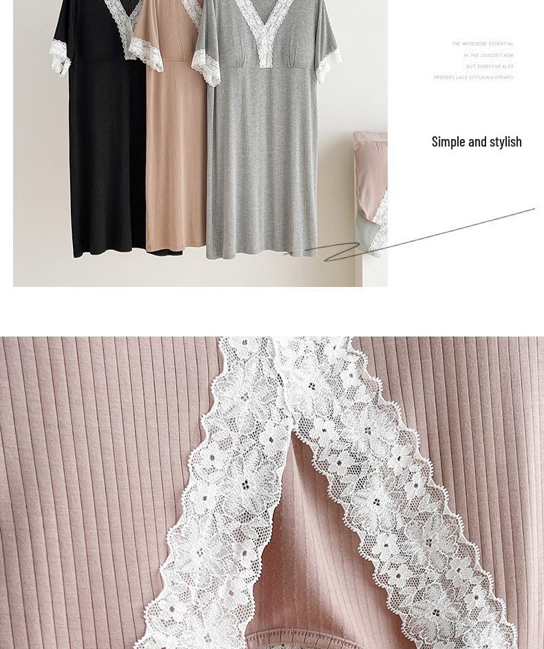 Lace Home Dress with Chest Pads, Women's Lazy Style Summer Nightgown, Sexy Loose Fit, Outdoor Wearable, Girly Flair