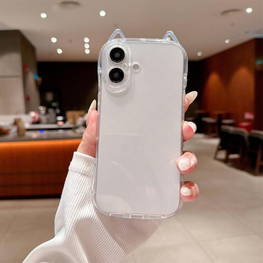 Shockproof Airbag Phone Case Cat Ears For iPhone 17 Air 16 Plus 15 14 13 12 11 Pro Max X XS XR 7 8 SE 2022 2020 Transparent Protective Cover For Women
