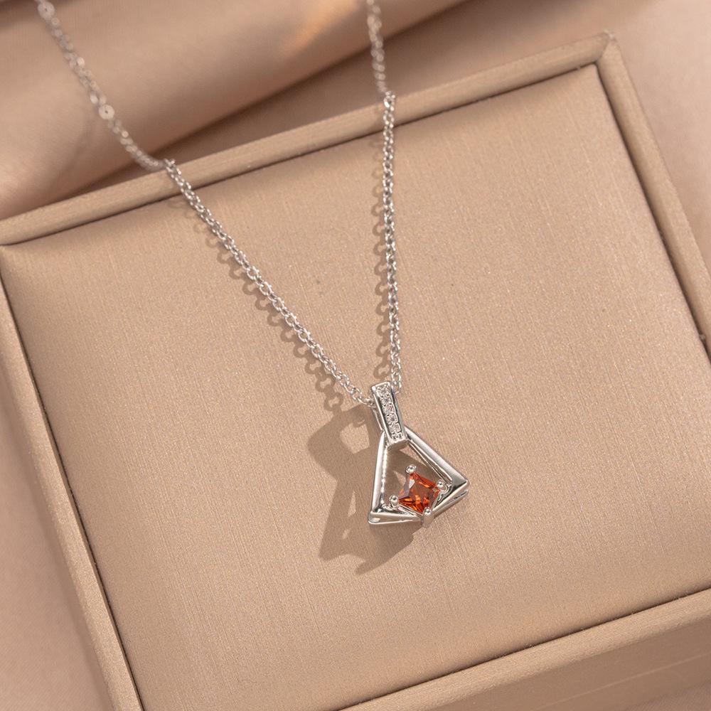 Copper Zirconia Skirt Pendant Necklace - Titanium Steel Classic Clavicle Chain for Women