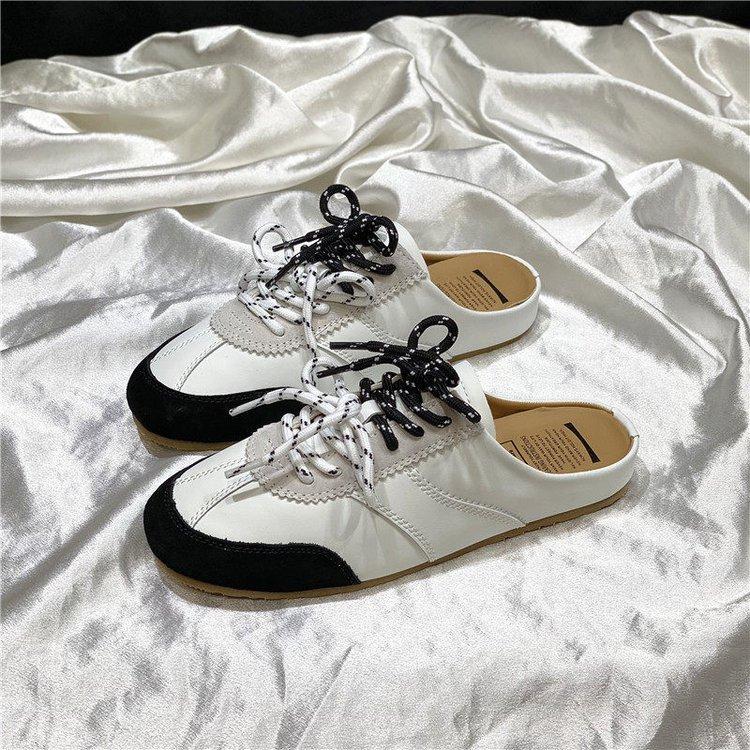 Leather casual bag head half-drag soft-soled Muller one-pedal lazy thick-soled flat-bottomed silver Agande training board shoes women