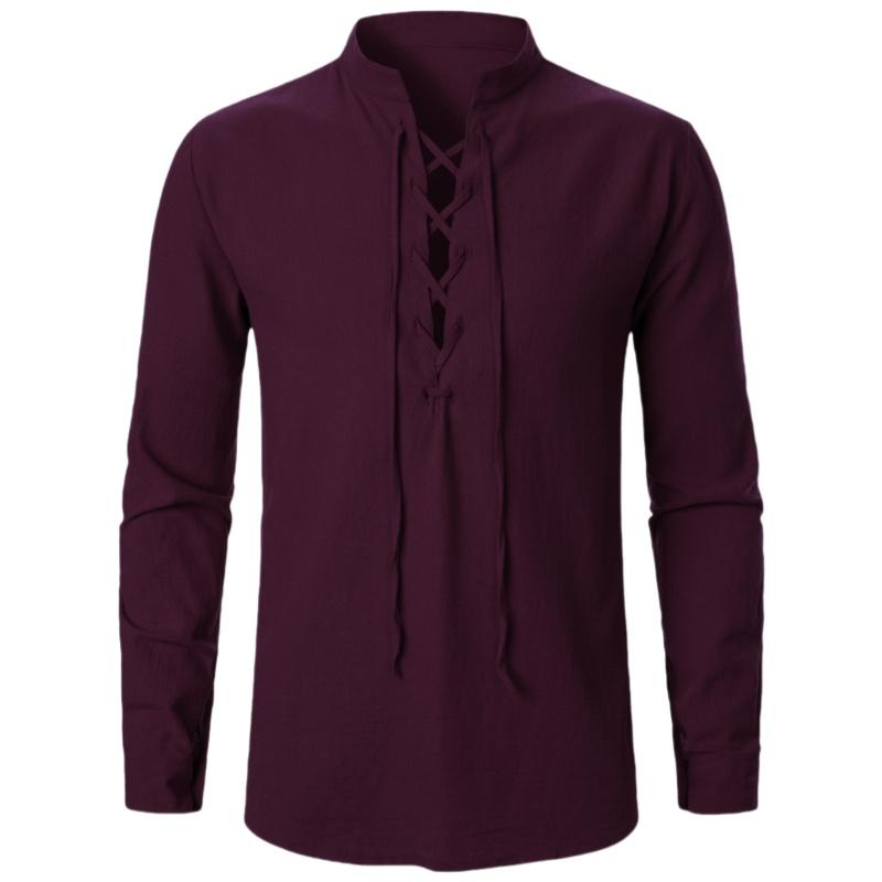 Men's Renaissance Shirt Pirate Medieval Viking Top Cotton Linen Shirts Men Long Sleeved Halloween Costume