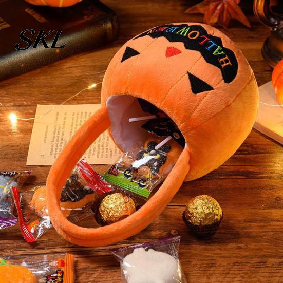 Halloween Party Favor Bag Pumpkin Treat Bag, Portable Candy Tote for Kids, Large Capacity Sturdy Storage Trick or Handbag with Soft Handle,