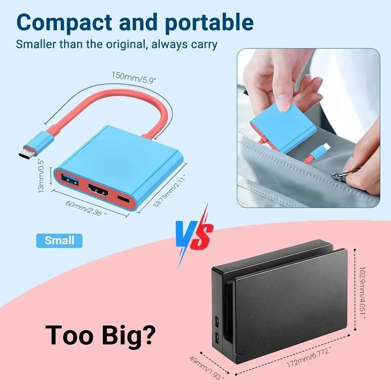 3 IN 1 Portable Nintendo Switch Docking Station TYPE-C To 4K HDTV Hub with HDMI and USB 3.0 for Steam Deck Phone IPad Laptop
