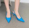 2025 spring new pointed thin heel middle heel single shoes empty bag head sandals high heels green women's shoes