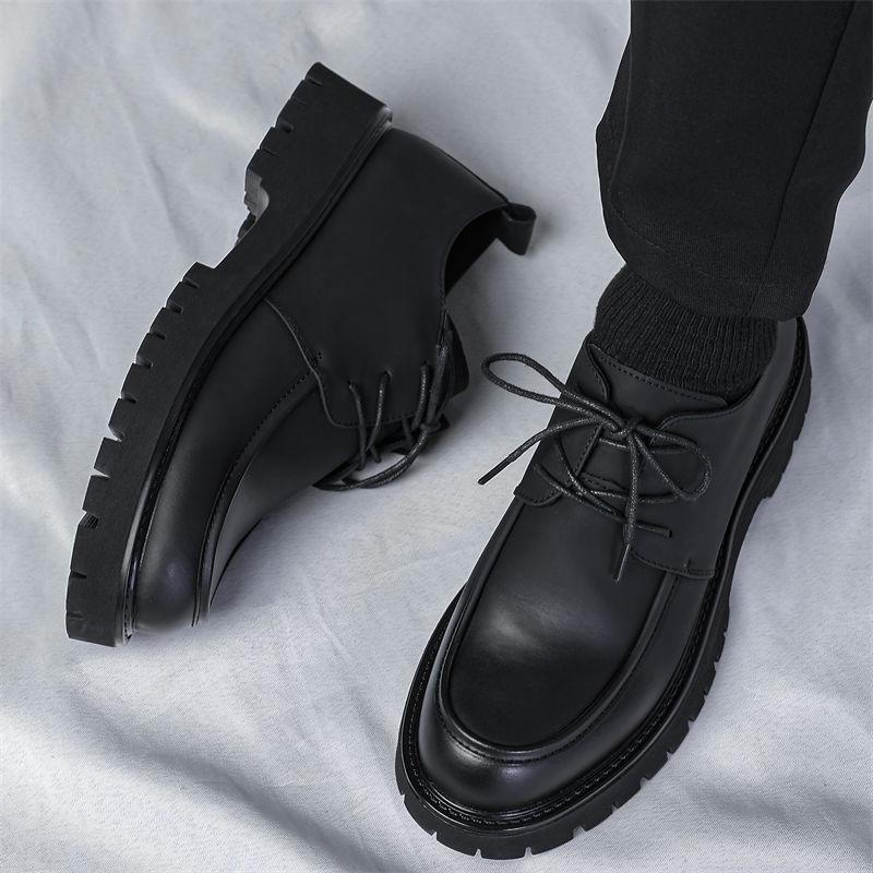 Men's Leather Shoes Black Round Toe Thick Sole Platform Male Casual Brogue Shoe Footwear Offer Designer Classic Original Retro