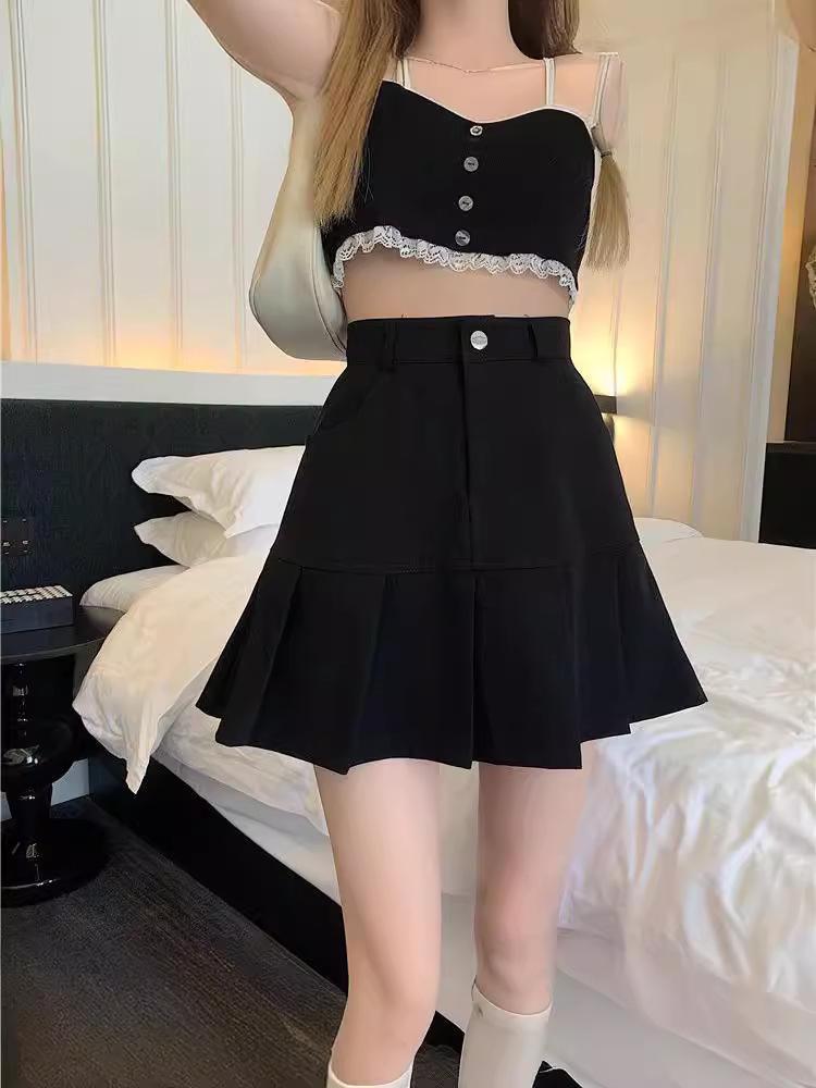 

Elegant Japanese Fishtail Pleated Midi Skirt - Harajuku Inspired M