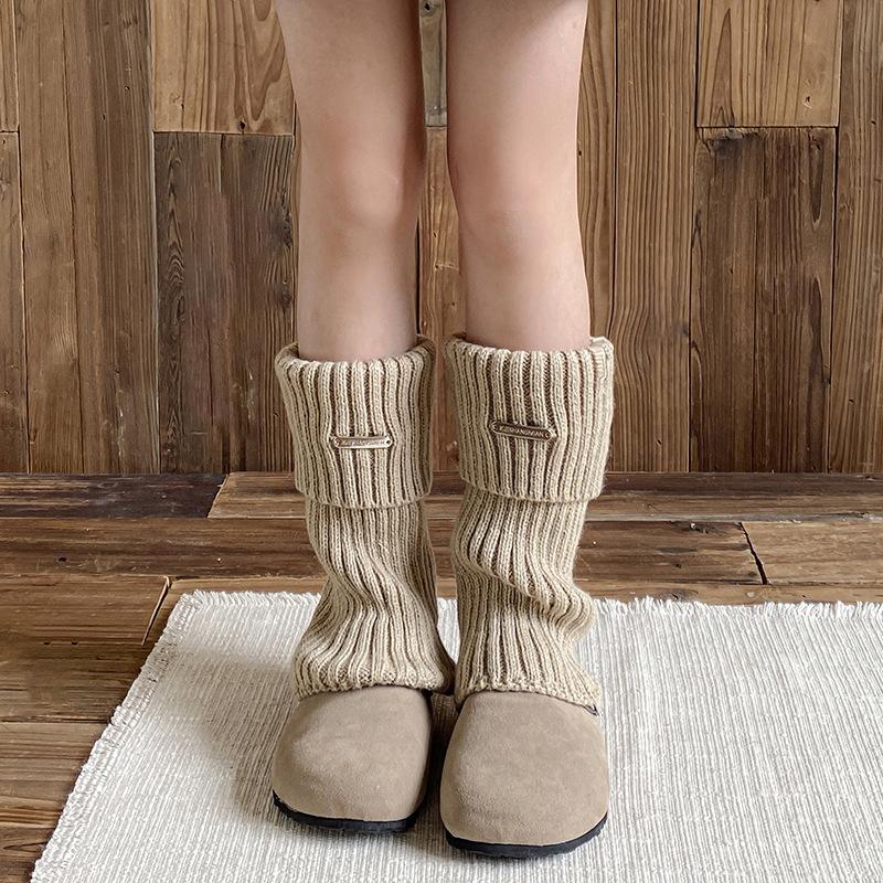 Einfarbige Winterstrick-Beinstulpen Dicke Warme Mittelrohrsocken Gestrickt Y2K Lolita Mädchen Kinder Mode Leggings Fußbedeckung