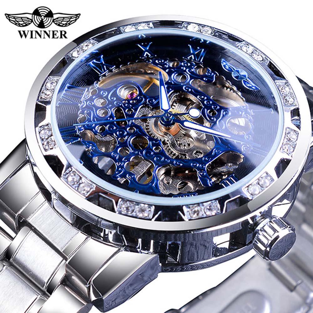 WINNER Transparent Mode Leuchtende Getriebe Bewegung Royal Design Männer Top Marke Luxus Männliche Mechanische Skeleton Armbanduhr