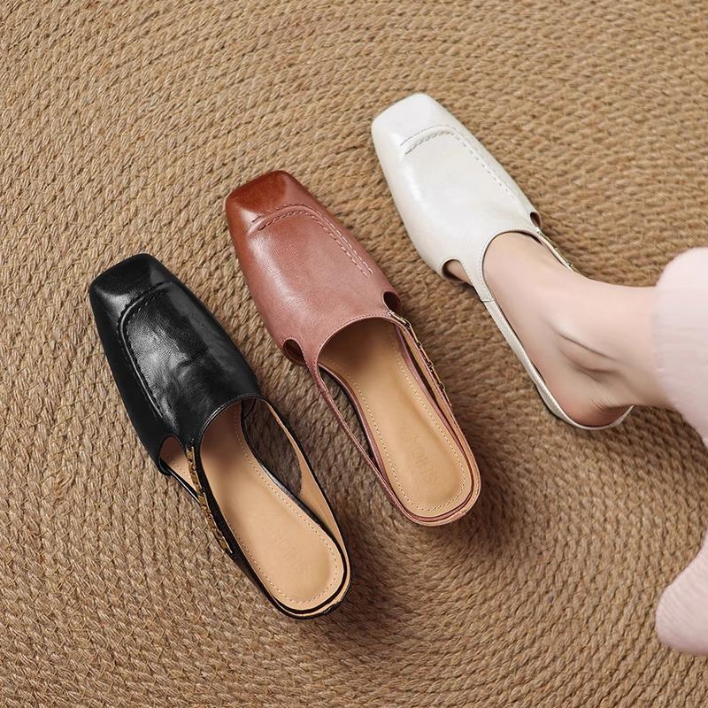 Französische High-End-Hohlbeutel-Kopf-Halbpantoffeln Damen Sommer Oberbekleidung Innen erhöhend Quadratischer Kopf Muleschuhe Vielseitige Keilabsatzsandalen