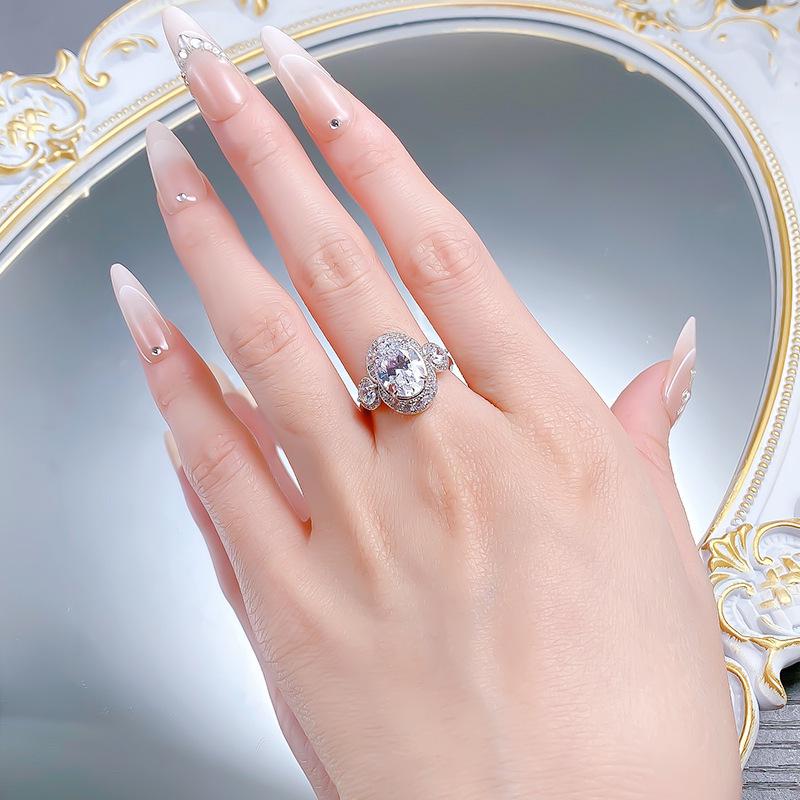 Luxury S925 Silver Oval Simulated Diamond Ring (8x11mm) - European & American Wedding Jewelry