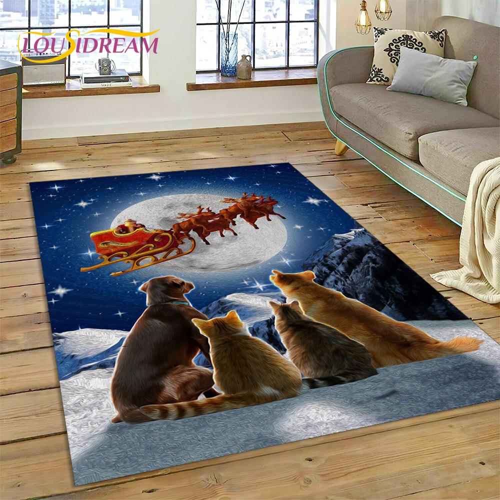 3D Merry Christmas Tree Santa Claus Cartoon Area Rug Large,Carpet for Home Living Room Sofa Doormat Decor,kid Non-slip Floor Mat
