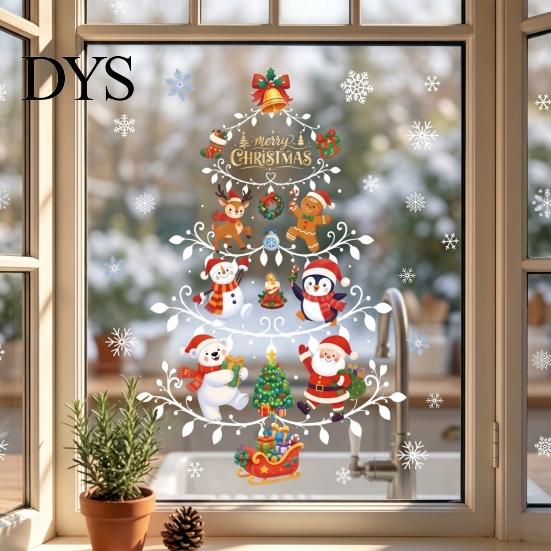 PVC Window Decorations for Christmas Reusable Clings, Double Sided Static Glass Stickers, Snowman Snowflake Elk Reindeer Stickers Santa Claus