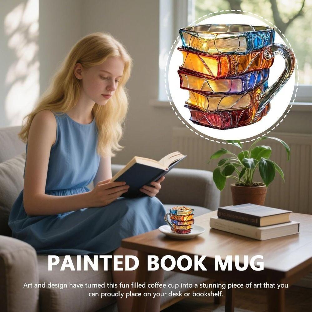 11oz Capacity 3D Book Stack Coffee Mug Resin Unique Water Cup Novelty Coffee Mug for Book Lovers