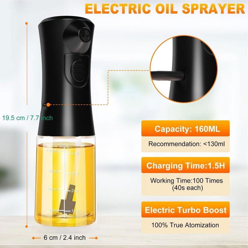 Oil Sprayer For Cooking 160ml Electric Vegetable Oil Sprayer Heat-resistant Leak-proof Kitchen Dispenser Gadgets Accessories For