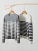 Round Neck Cashmere Knit Sweater for Women - Long Sleeve, Color Block Stripes, Versatile Autumn/Winter Base Layer Top