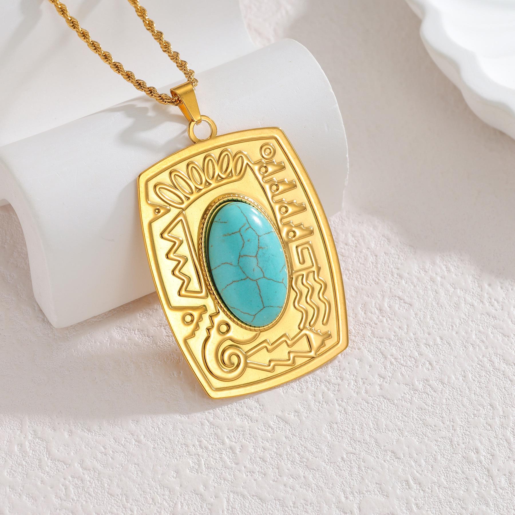 Бирюзовое колье из 18-каратного золота: Ретро-стиль, европейский и американский, Женская длинная цепочка-свитер, Высококачественная мода.