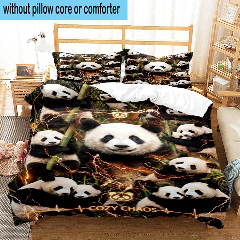 Colorful Panda Love 3pcs Bedding,Including 1pc Duvet Cover And 2pcs Pillowcases Perfect for Christmas,Ideal for Bedroom, Dormitory