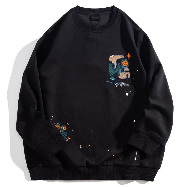 

Men s Plus Size Korean Style Retro Round Neck Hoodie with Velvet, Long Sleeve T-shirt for Autumn/Winter. 8XL