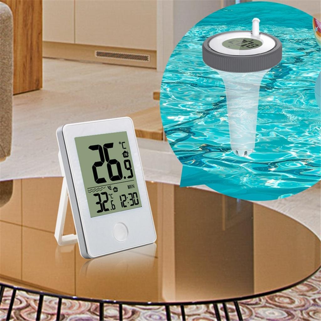 Termometro Galleggiante Digitale Wireless per Piscina LCD Piscina Bagno Acqua Vasche Idromassaggio Acquari Monitor Temperatura Interna/Esterna Orologio Remoto
