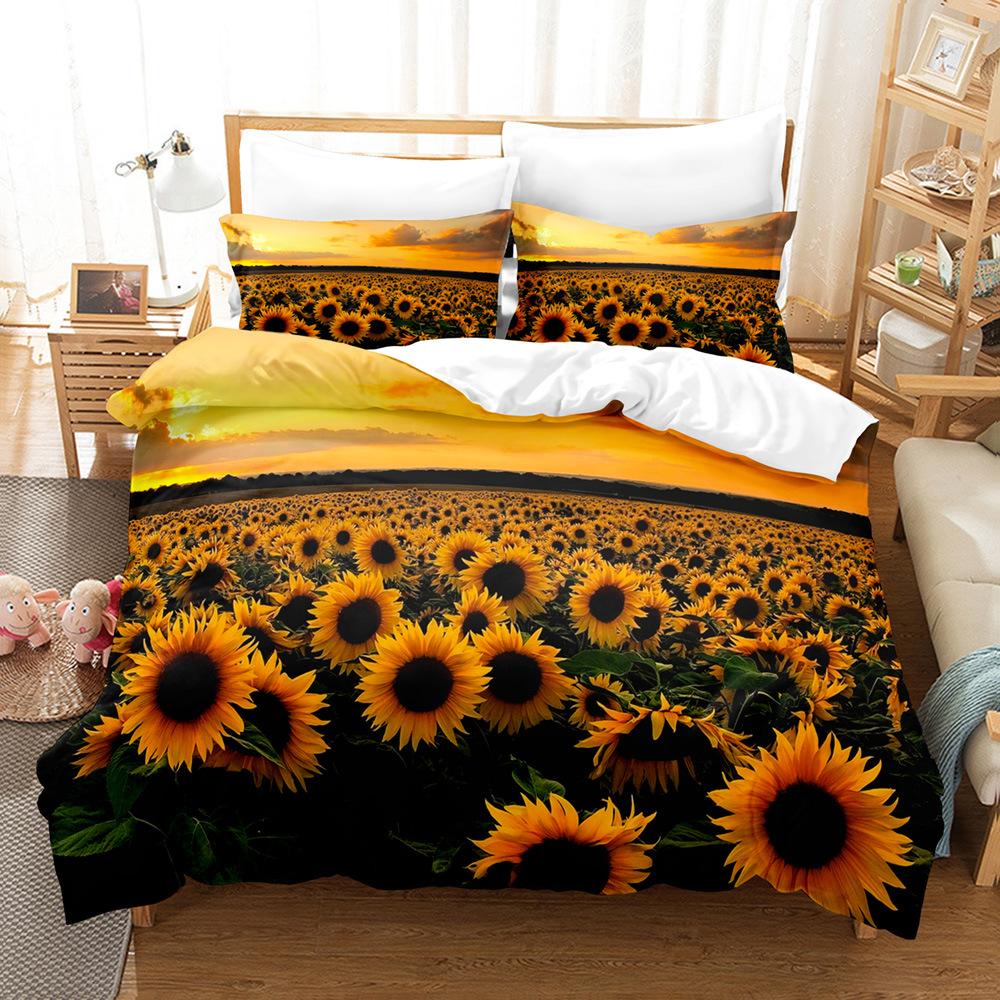 Sunflower Bedding Set 3D Printed Soft Brushed Washable King Queen Twin Size Duvet Cover Set Simple Style for Bedroom Decoration