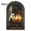 Halloween Hanging Wall Art Vintage Arch Wooden Sign, Gothic Spooky Ghost Decor with Bracket, Rustic Dark Aesthetic Home Ornament for Party Gift