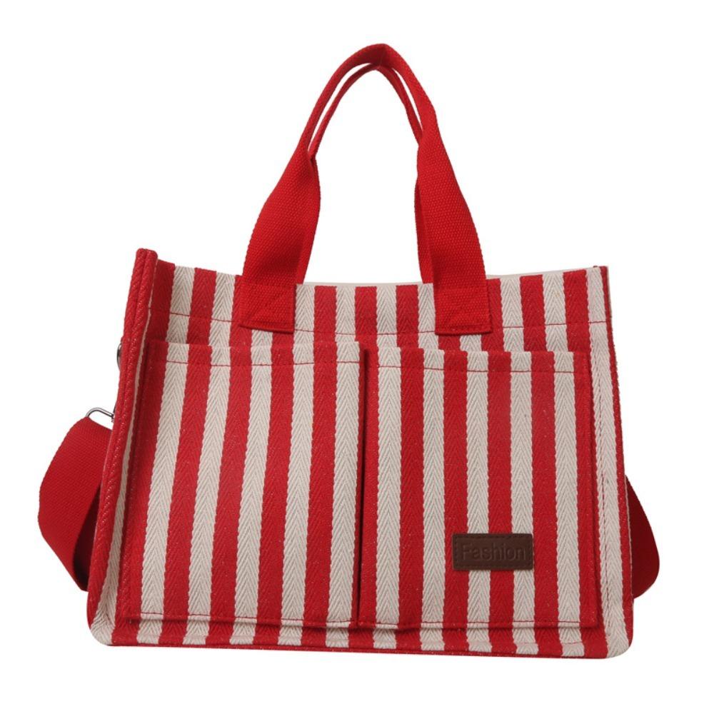 Large Capacity Shoulder Bag Simple Cloth Handbag Cute Stripe Canvas Tote Bag  Travel