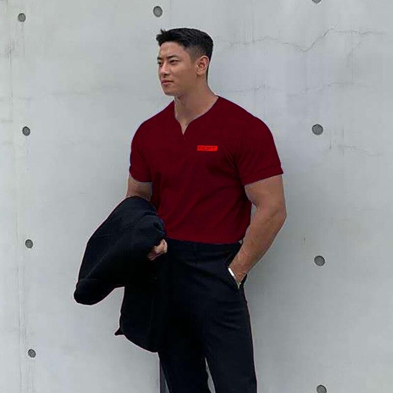 Muscleguys Modna męska koszulka z krótkim rękawem, bawełniana, sportowa, letnia, oddychająca, z półrękawem